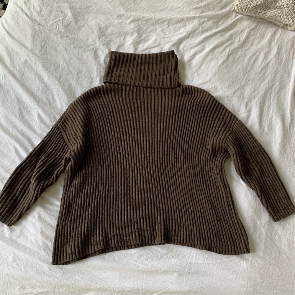 7115 by Szeki Heavy Ribbed Turtleneck, Olive, XS - Picture 3 of 6